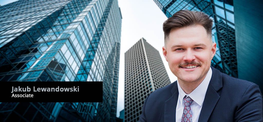 Banner with profile portrait of Jakub Lewandowski, Associate Attorney at Pollart Miller LLC
