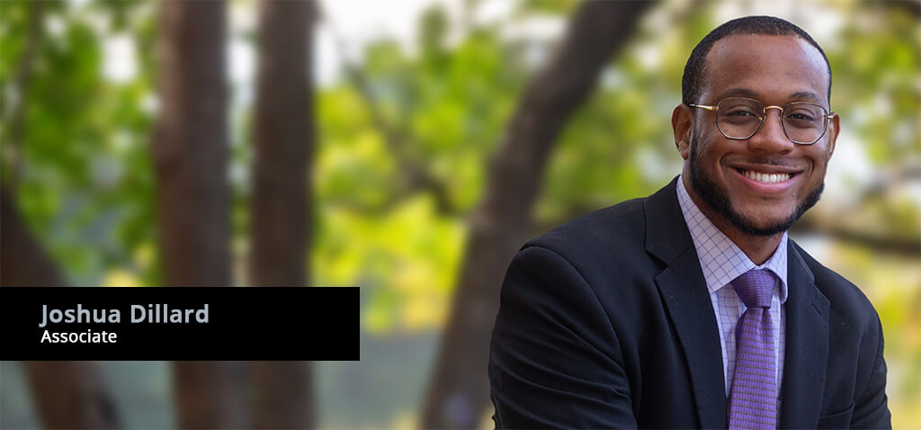 Associate Attorney, Joshua Dillard, banner background.